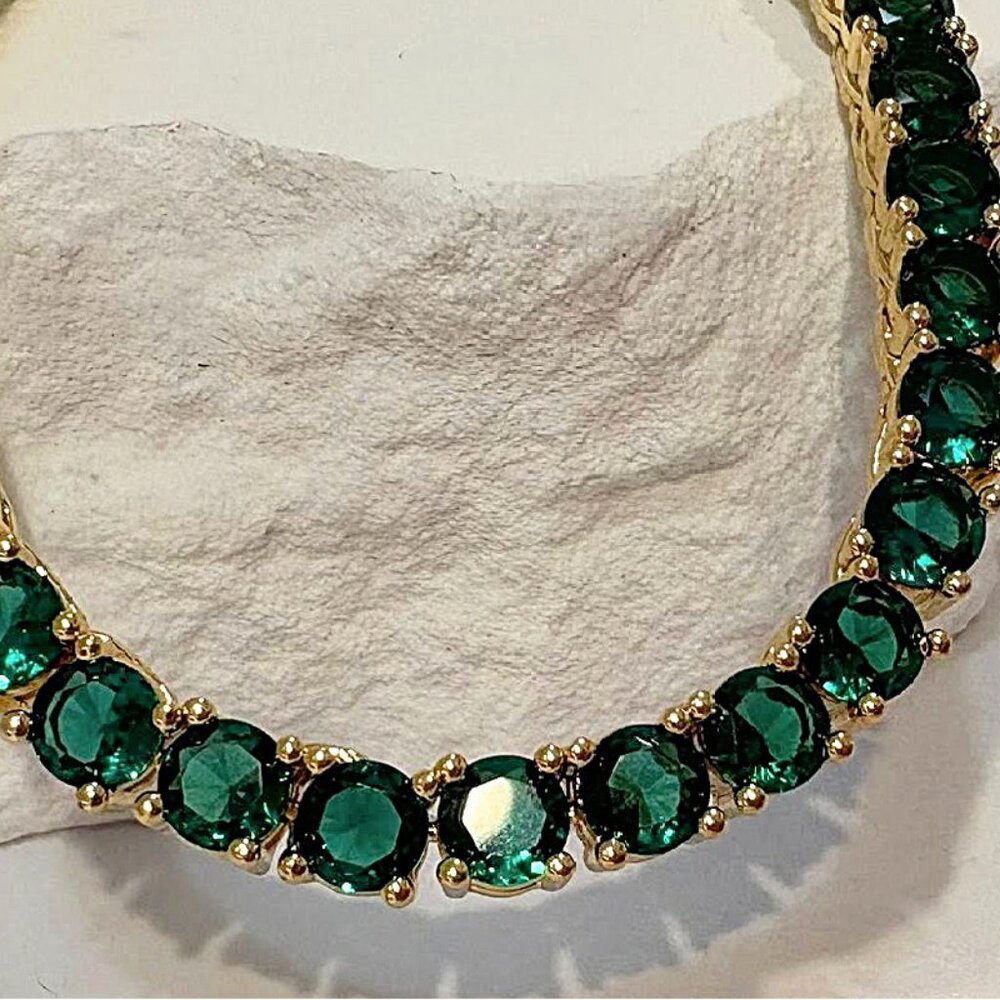 Glamorous Simulated Emerald Diamondette18K Gold Plated Tennis Necklace 18"